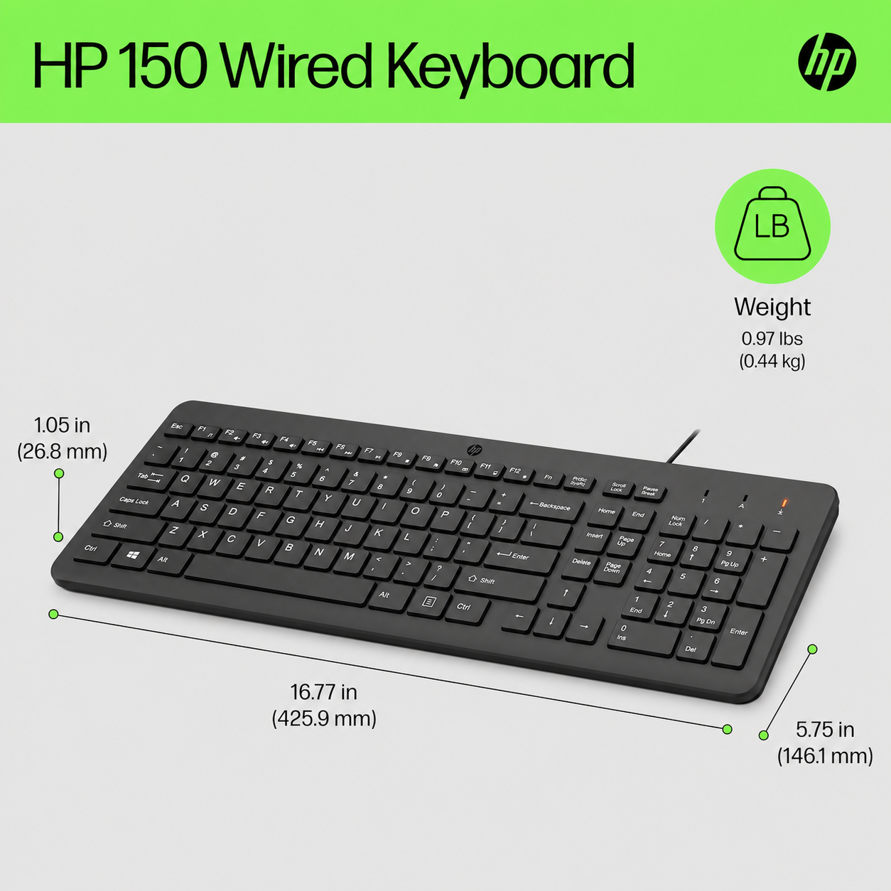 HP 150 Wired USB-A Keyboard (664R5AA)