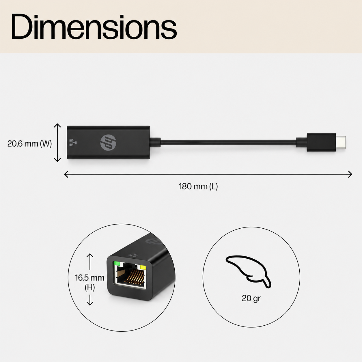 HP USB-C to RJ45 Adapter - Black (4Z534AA)