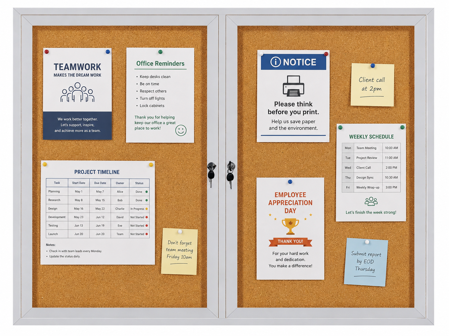 120 x 90 CM Notice Board With 2 Door And Lock Pin Board For Office And School Cork