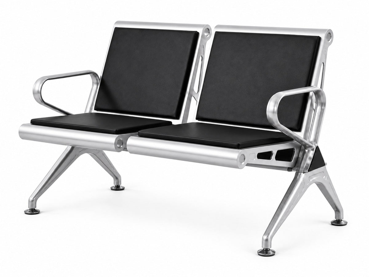 Concourse 2 Seater - Padded Steel Waiting Chair - Black Angle View - Office R Us