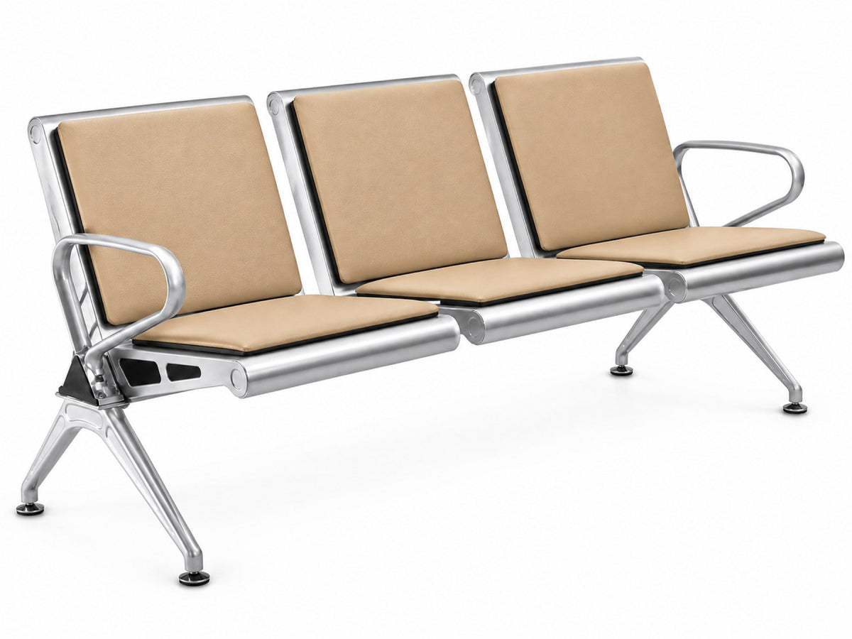 Concourse 3 Seater - Padded Steel Waiting Chair - Beige - Office R Us