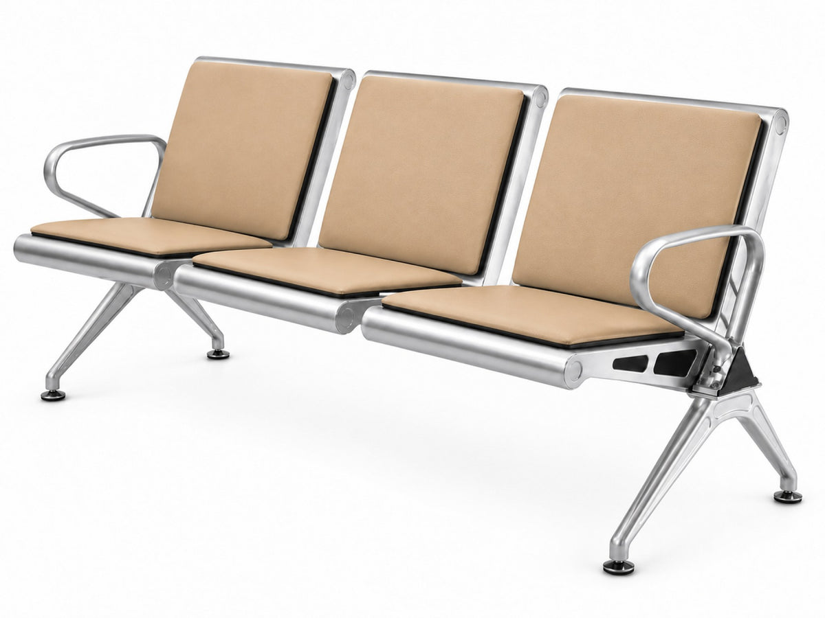 Concourse 3 Seater - Padded Steel Waiting Chair - Beige Angle View - Office R Us