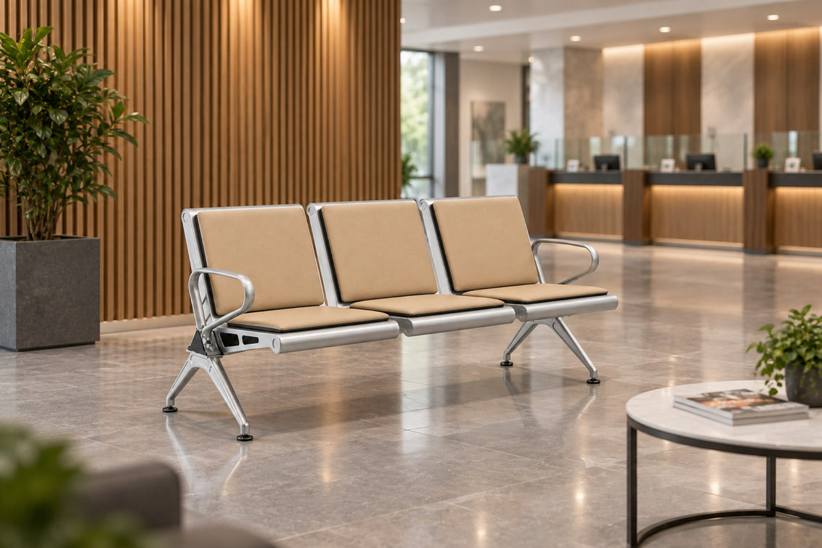 Concourse 3 Seater - Padded Steel Waiting Chair - Beige Lifestyle - Office R Us