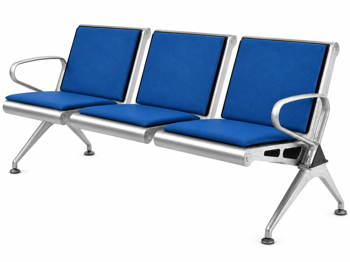 Concourse 3 Seater - Padded Steel Waiting Chair - Blue Angle View - Office R Us