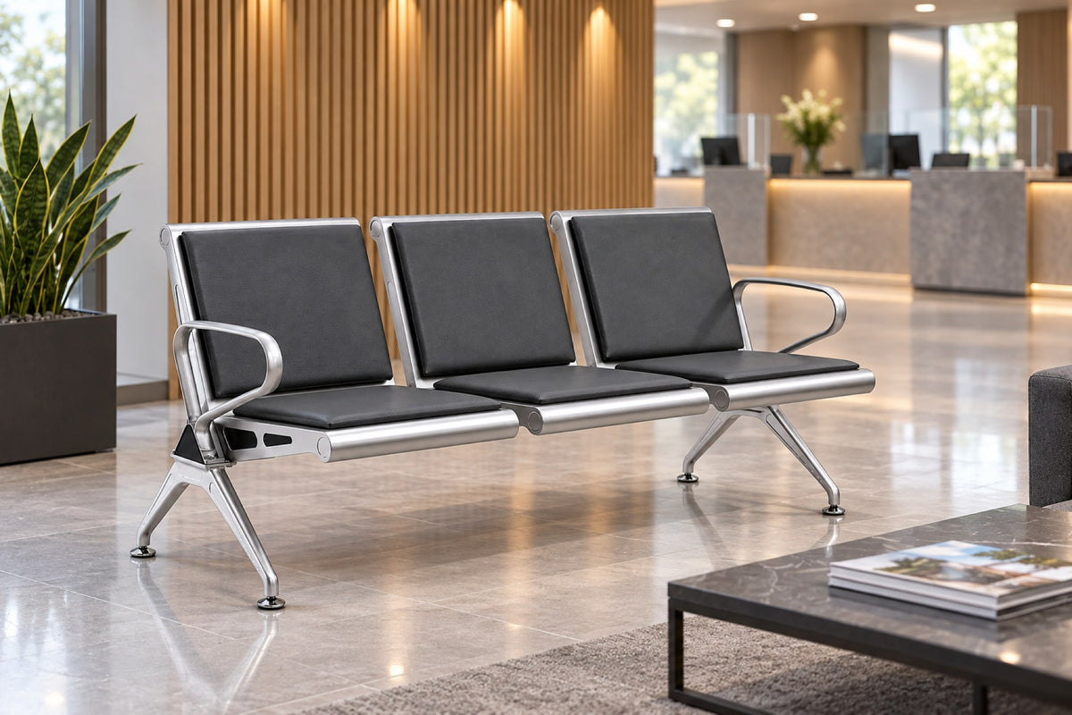 Concourse 3 Seater - Padded Steel Waiting Chair - Grey Lifestyle - Office R Us