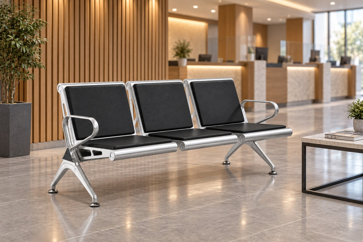 Concourse 3 Seater - Padded Steel Waiting Chair - Black Lifestyle - Office R Us
