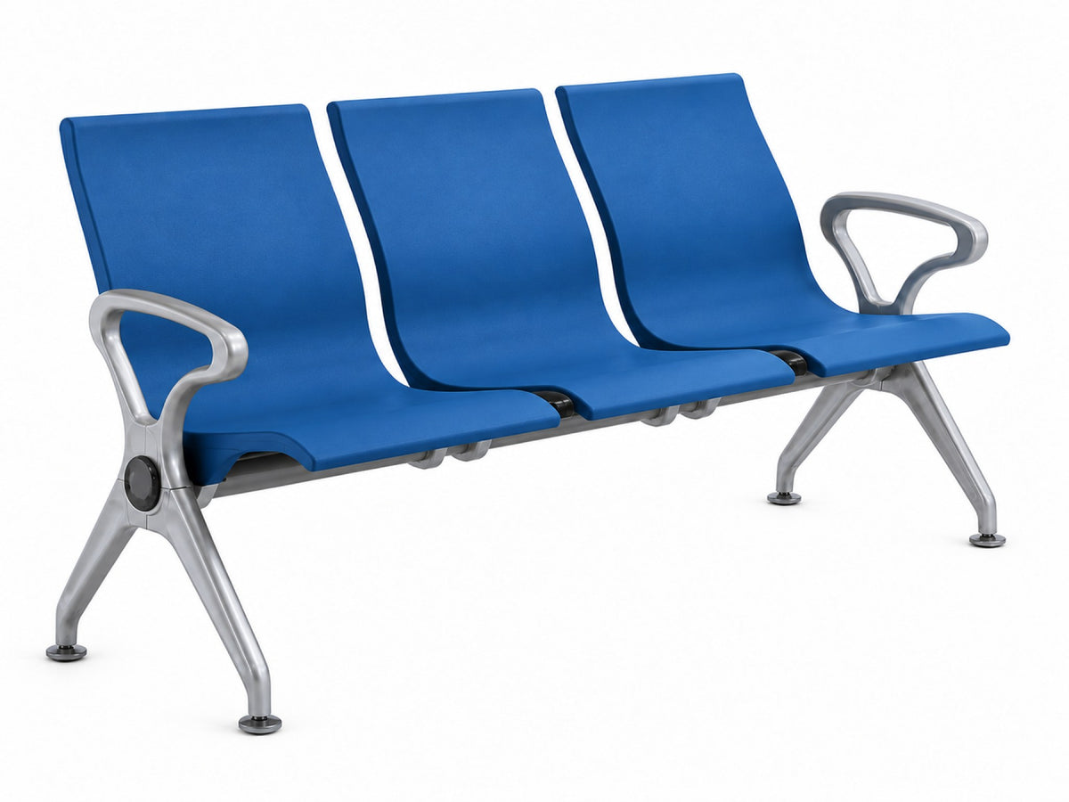 Embassy 3 Seater - PU Waiting Chair - Blue Angle View - Office R Us
