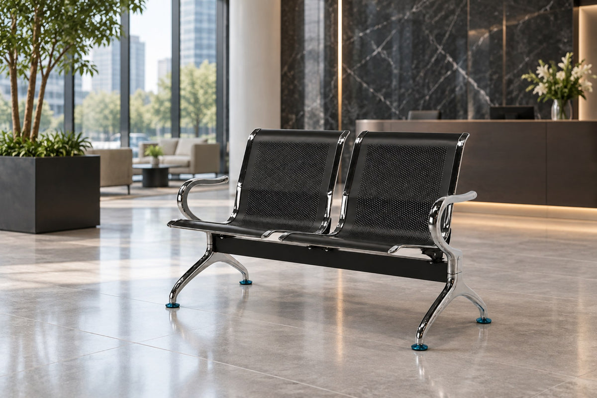 Gateway 2 Seater - Chrome Waiting Chair - Black Lifestyle - Office R Us