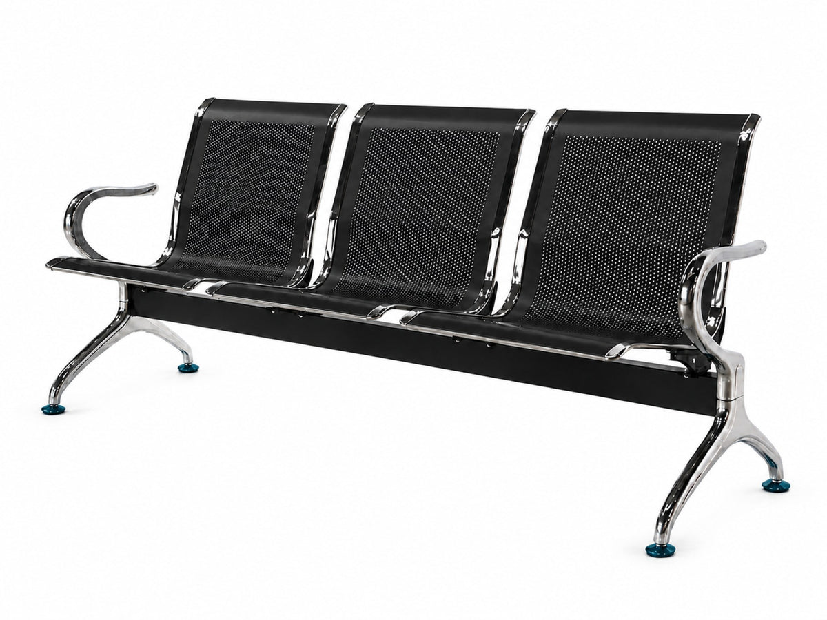 Gateway 3 Seater - Chrome Waiting Chair - Black - Office R Us