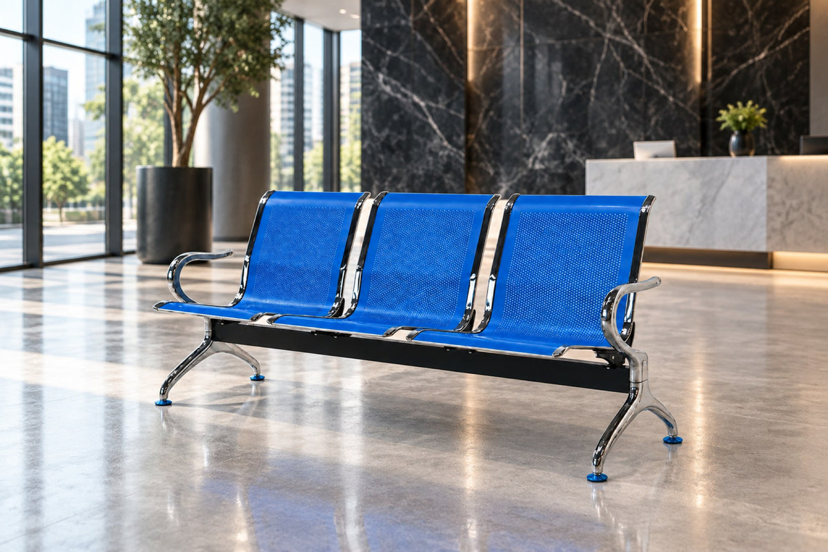 Gateway 3 Seater - Chrome Waiting Chair - Blue Lifestyle - Office R Us