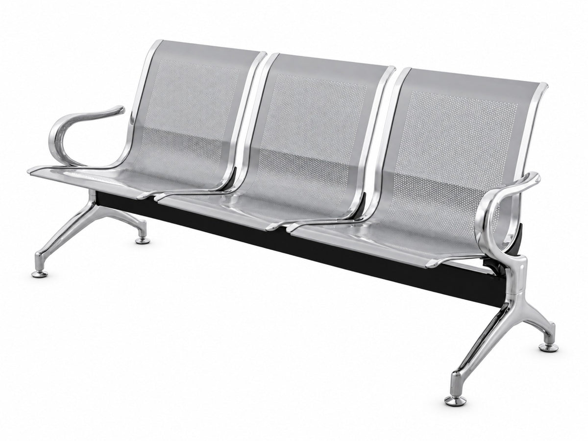 Gateway 3 Seater - Chrome Waiting Chair - Silver Angle View - Office R Us