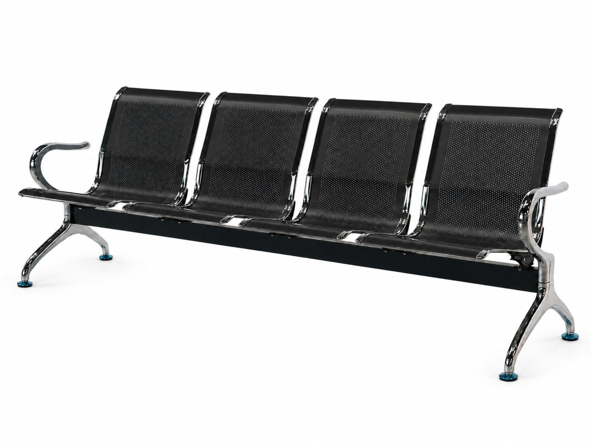Gateway 4 Seater - Chrome Waiting Chair - Black - Office R Us