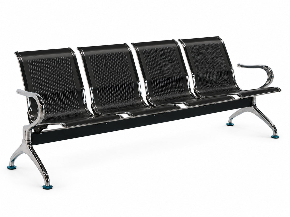 Gateway 4 Seater - Chrome Waiting Chair - Black Angle View - Office R Us