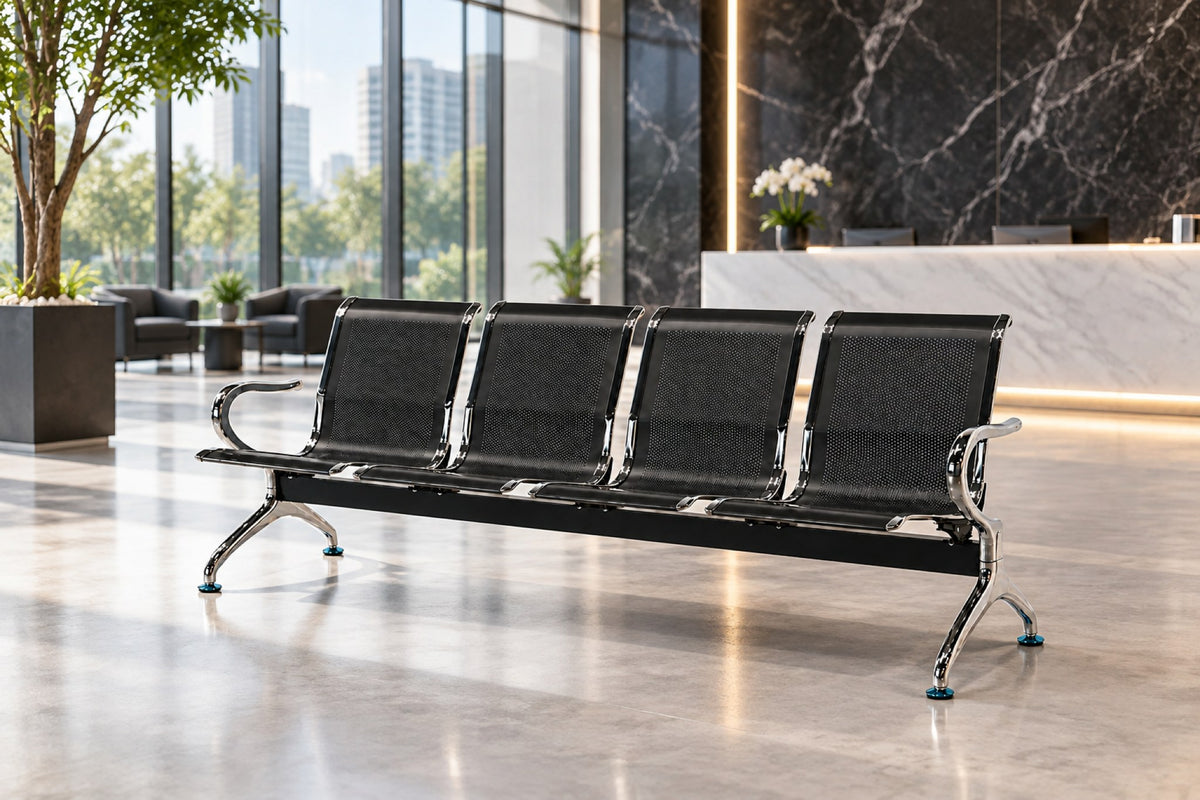 Gateway 4 Seater - Chrome Waiting Chair - Black Lifestyle - Office R Us
