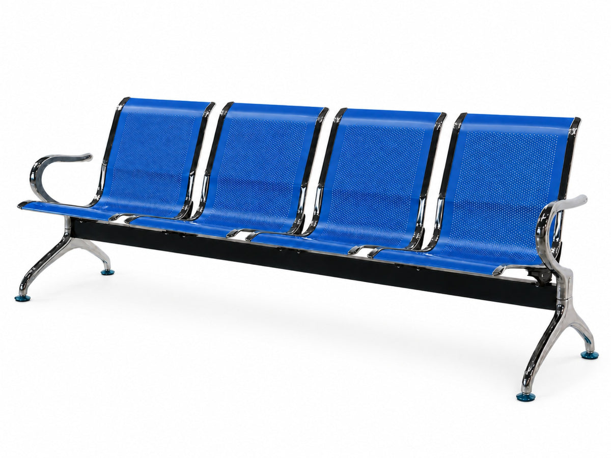Gateway 4 Seater - Chrome Waiting Chair - Blue - Office R Us