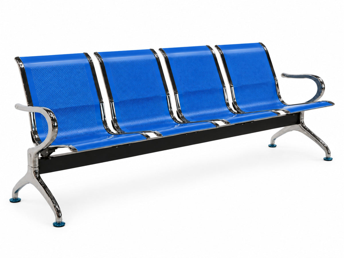 Gateway 4 Seater - Chrome Waiting Chair - Blue Angle View - Office R Us