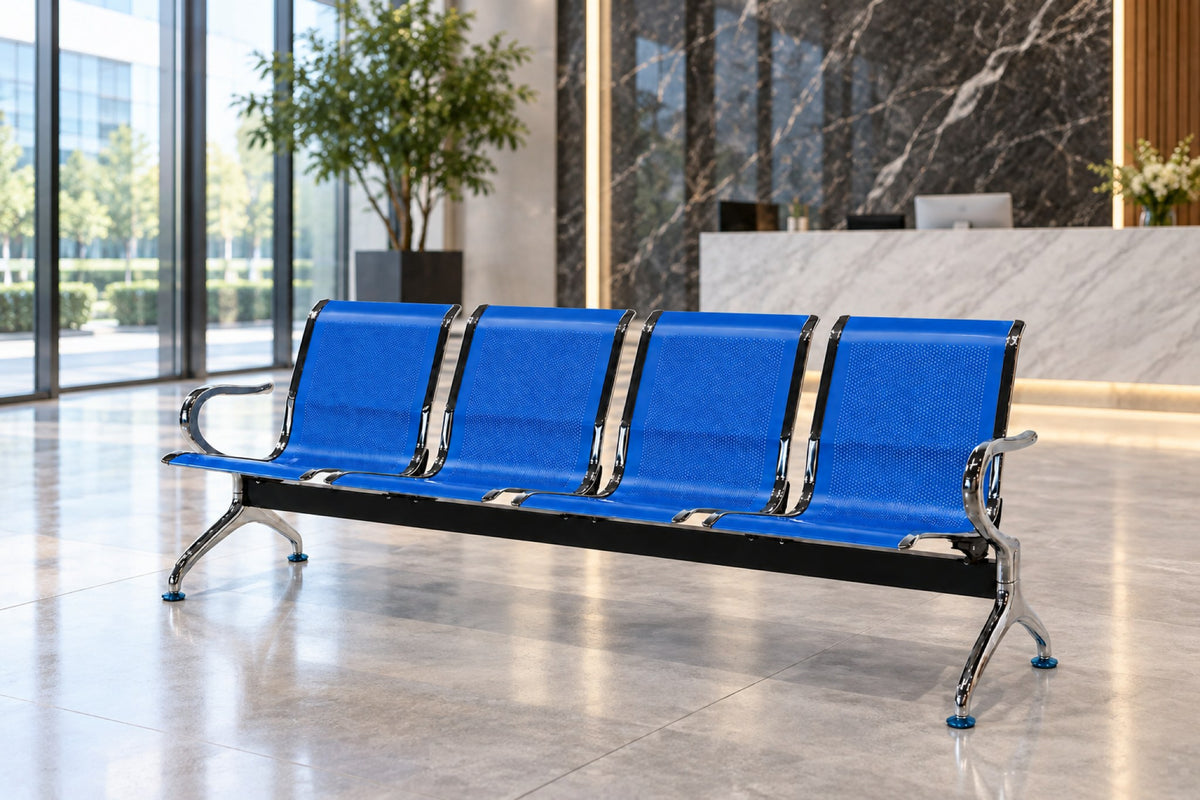 Gateway 4 Seater - Chrome Waiting Chair - Blue Lifestyle - Office R Us