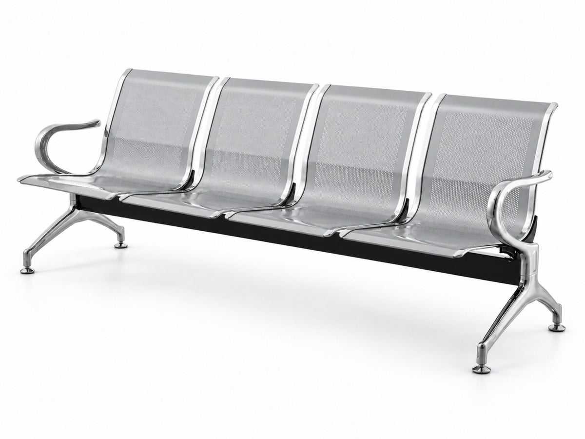 Gateway 4 Seater - Chrome Waiting Chair - Silver Angle View - Office R Us