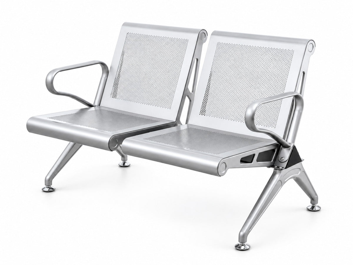 Transit 2 Seater - Steel Waiting Chair - Silver Angle View - Office R Us