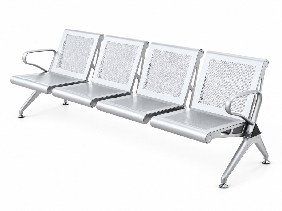 Transit 4 Seater - Steel Waiting Chair - Silver Angle View - Office R Us