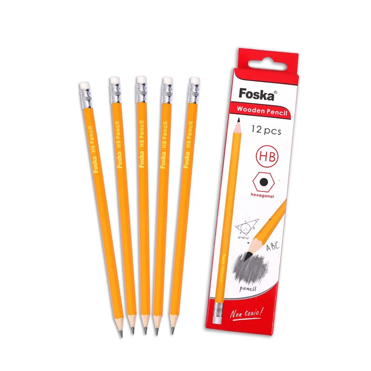 Yellow Natural Wood HB Pencils with Eraser 7" – Box of 12