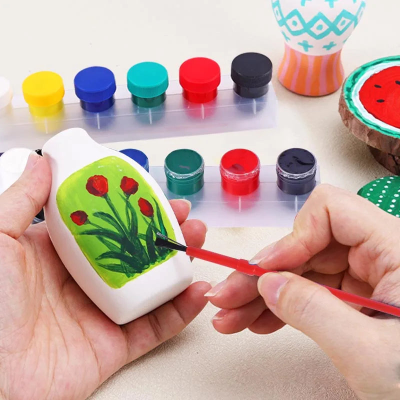 Washable Liquid Tempera Paint Set – 6 Colors with Brush