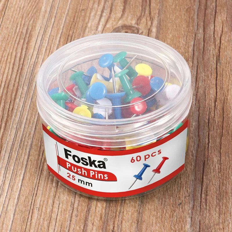 Assorted Color Plastic Push Pins 25mm – Box of 60