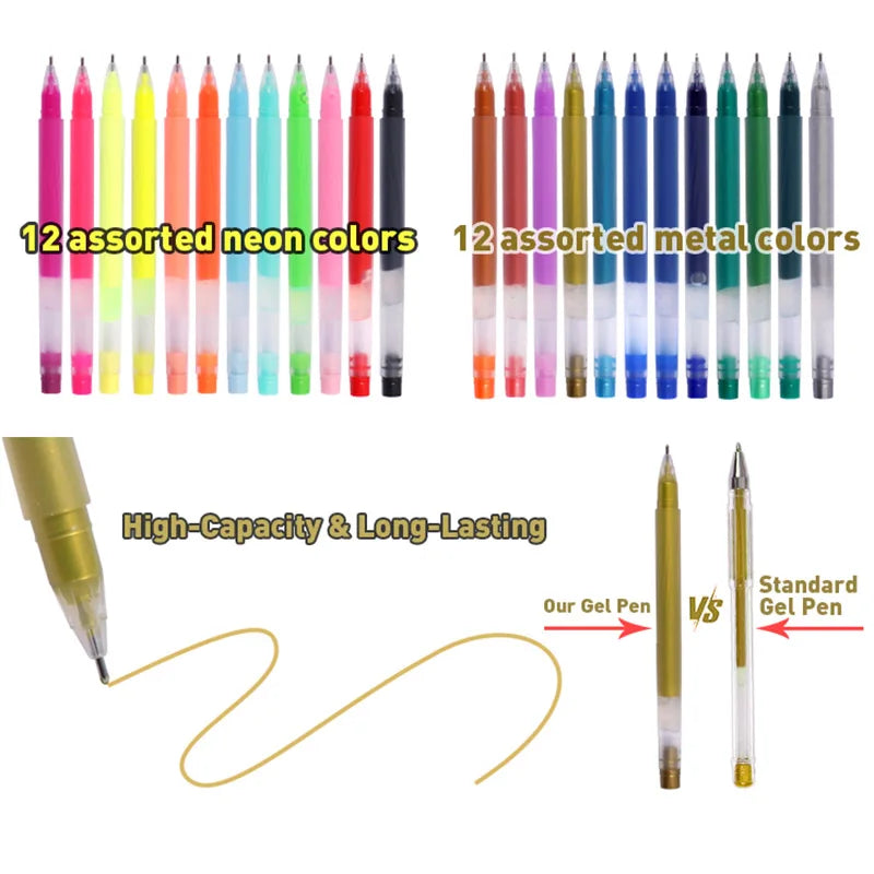 Metallic & Neon Gel Pen Set – 24 Colours in Reusable Box