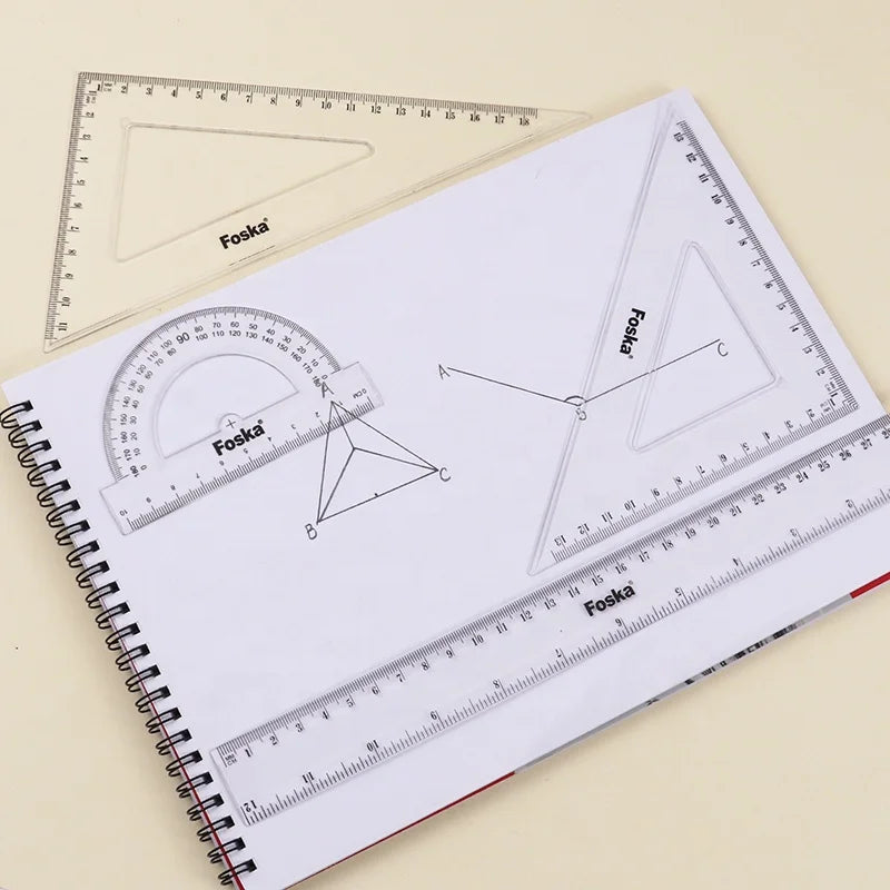 Geometry Ruler Set with Protractor – 4 Pieces