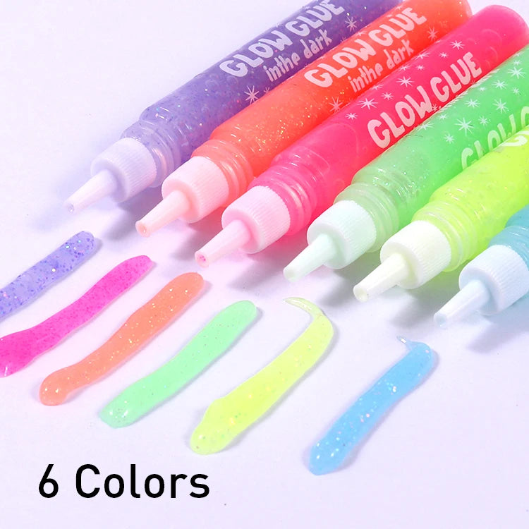 Washable Glow-in-the-Dark Glue 10ml – Set of 6 Colors