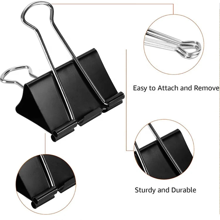 Black Binder Clips – Box of 12