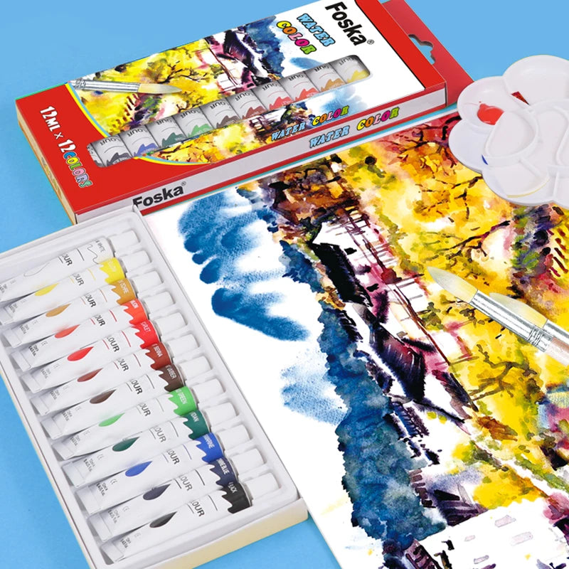 Non-Toxic Watercolor Paint Set – 12 Colors, 12ml Each