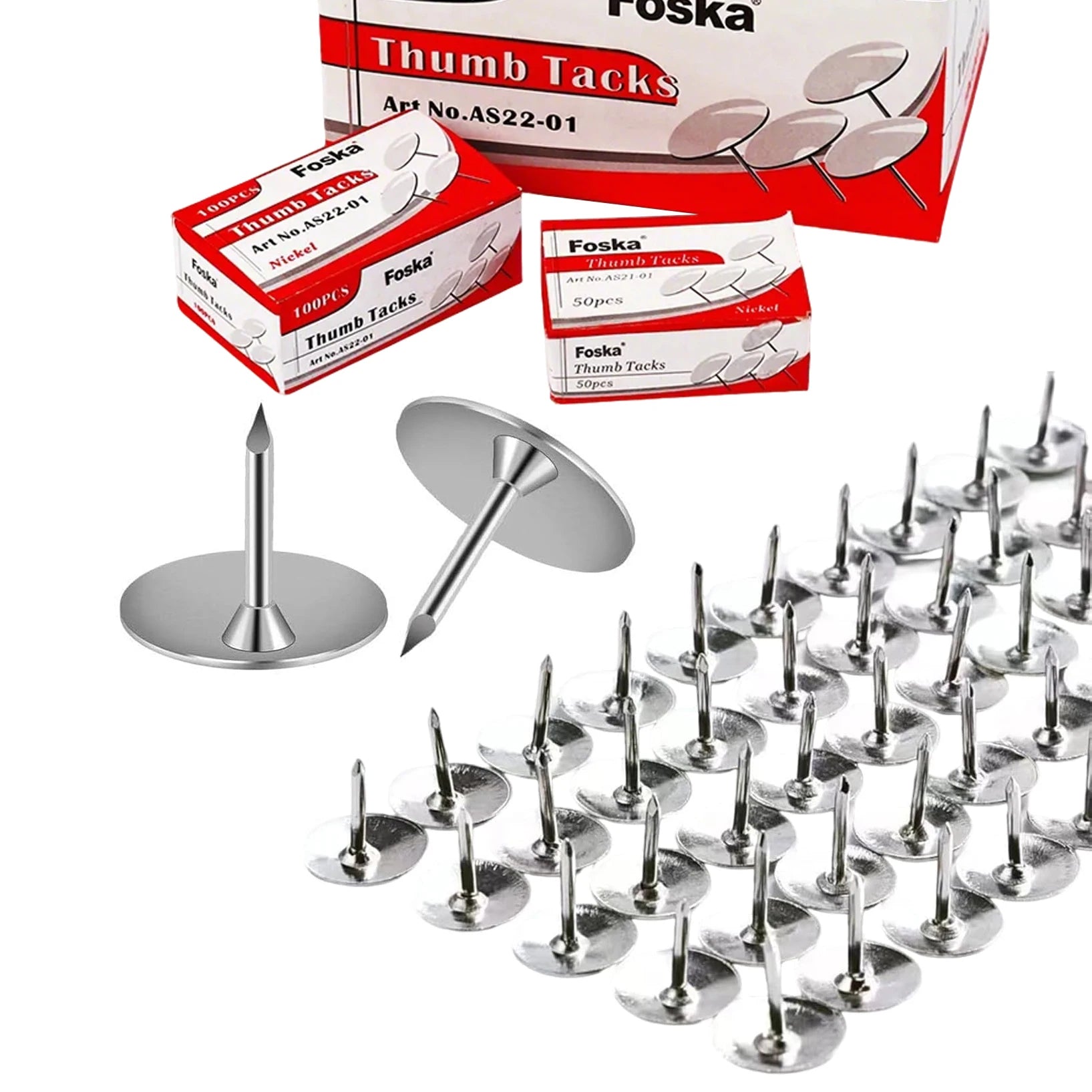 Nickel Flat Head Thumbtacks – Box of 100