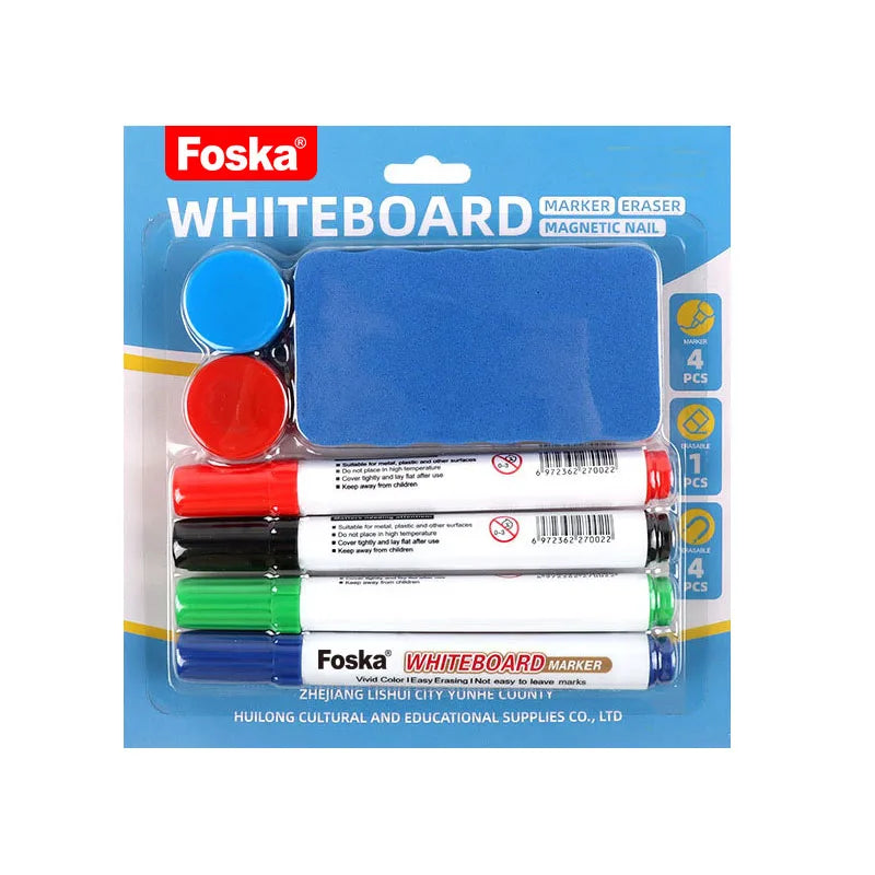 Whiteboard Marker Set of 4 with Eraser and Magnets