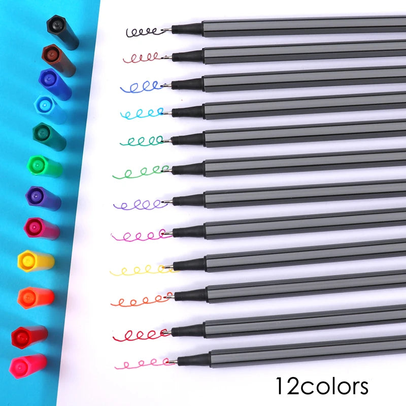 Fineliner Drawing Pens 0.4mm Fiber Nib – Set of 12