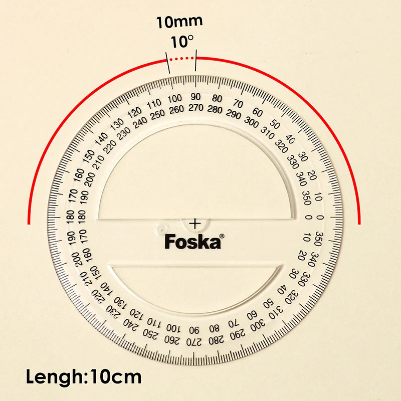 Clear Plastic Protractor 360 Degrees – 10cm