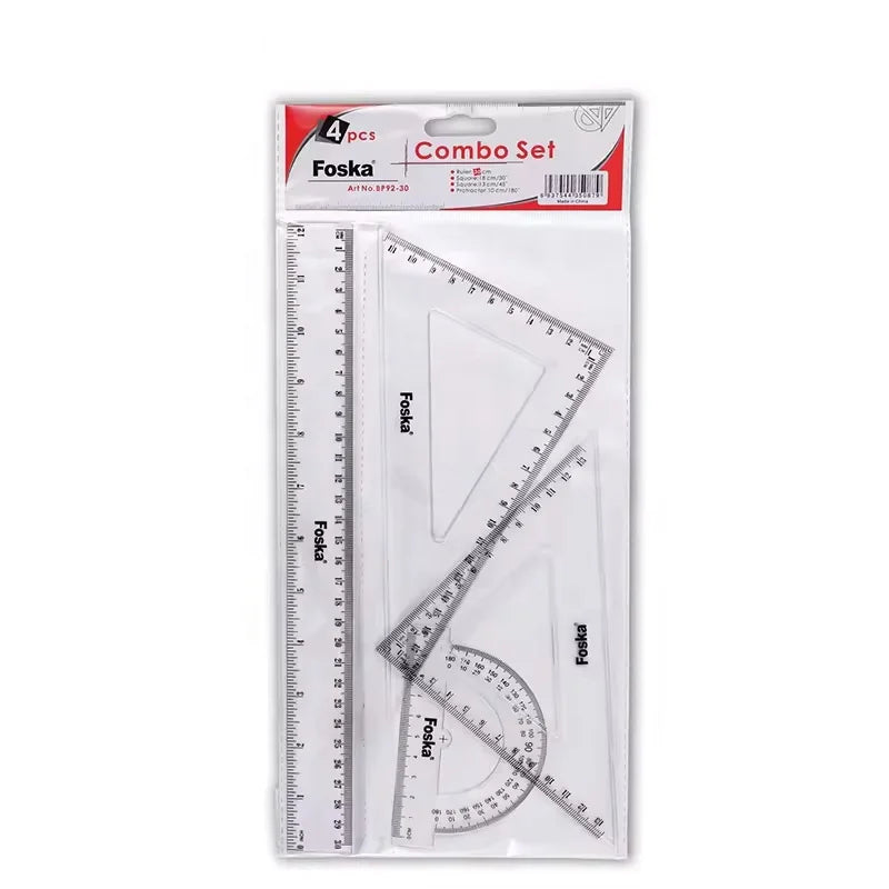 Geometry Ruler Set with Protractor – 4 Pieces