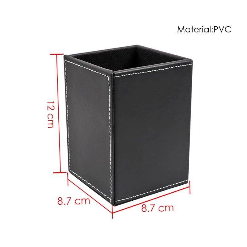 PVC Leather Square Pen Holder Cup