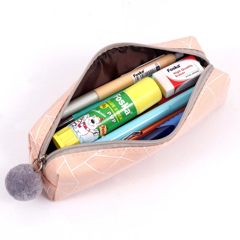 Pink Canvas Pencil Bag with Zipper – Big Capacity