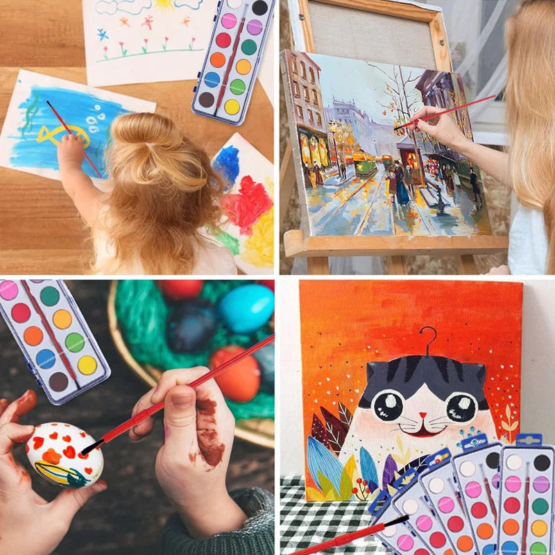 Portable Solid Watercolor Travel Set – 12 Colors with Brush