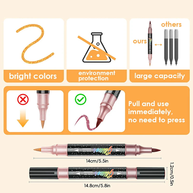 Non-Toxic Glitter Dual-Tip Markers
