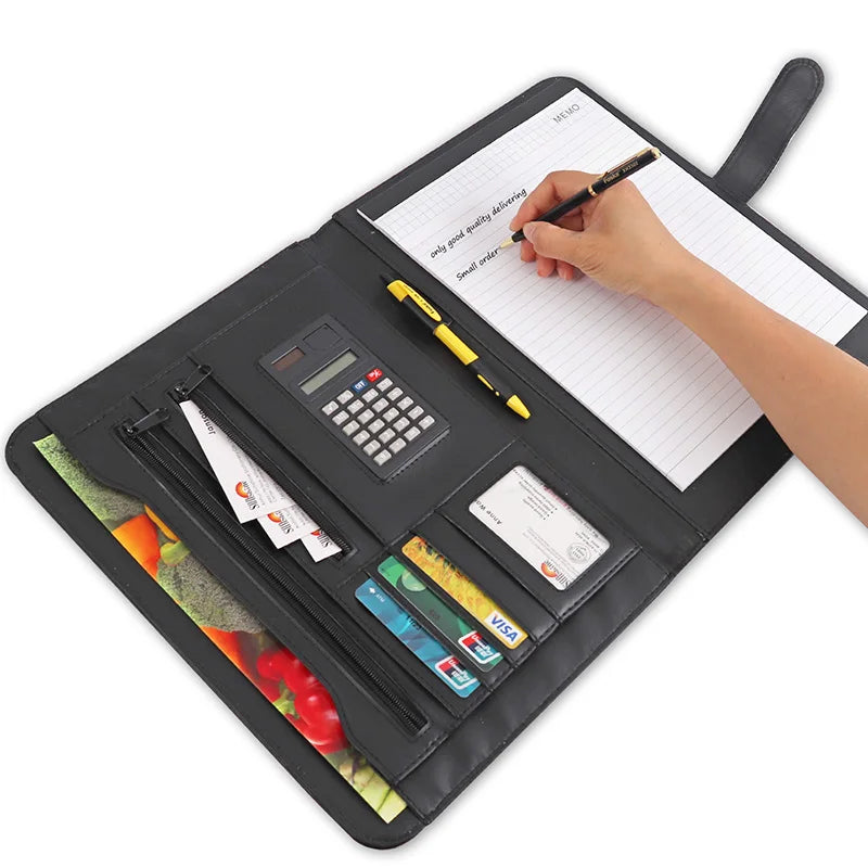 Black Leather Zippered Portfolio Folder 33 x 25cm