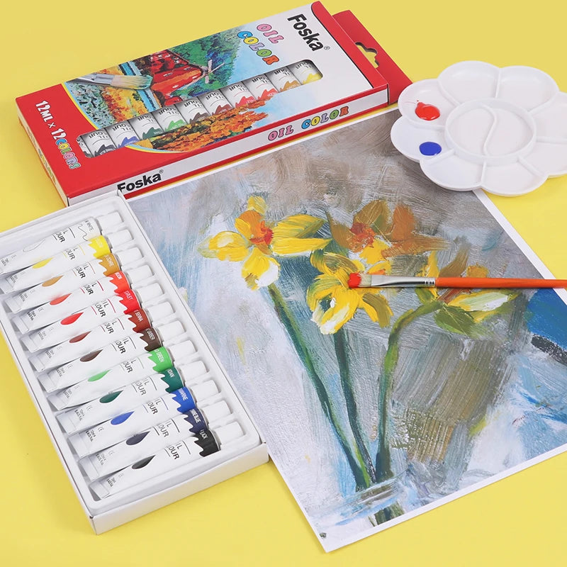 Non-Toxic Oil Colour Paint Set – 12 Colours, 12ml Tubes