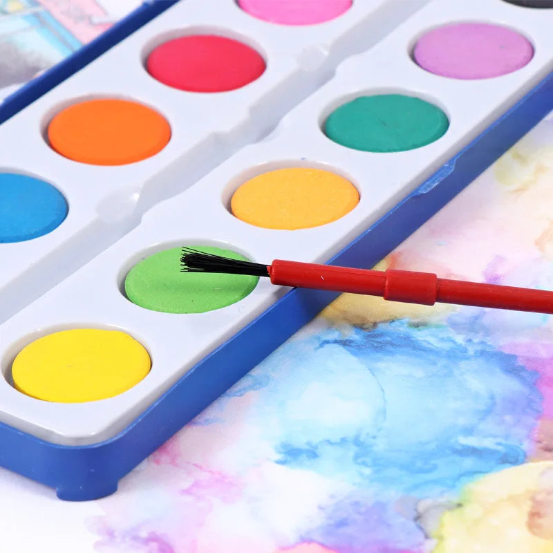 Portable Solid Watercolor Travel Set – 12 Colors with Brush