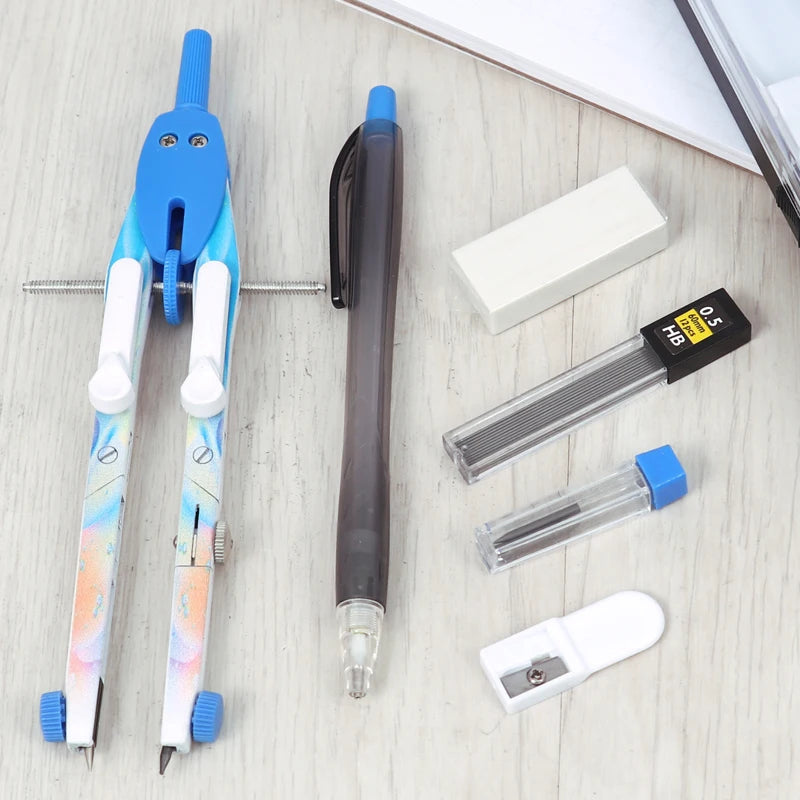 Metal Math Compass and Divider Set with Pencil and Eraser