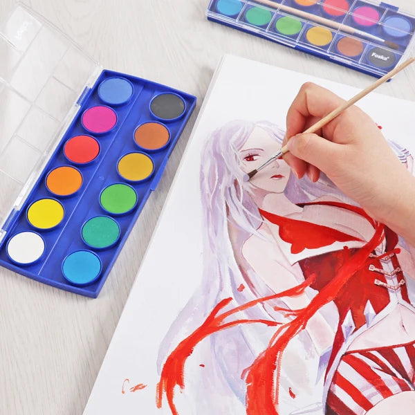 Solid Watercolor Paint Set – 12 Colors with Brush