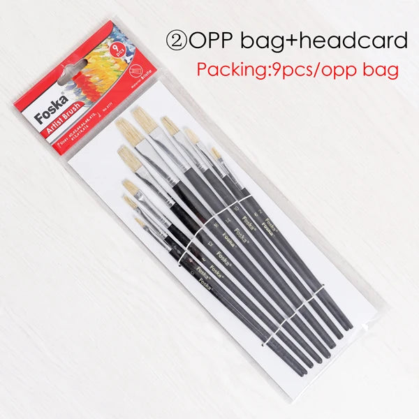 Bristle Artist Paint Brush Set with Wooden Handles – 9 Pieces