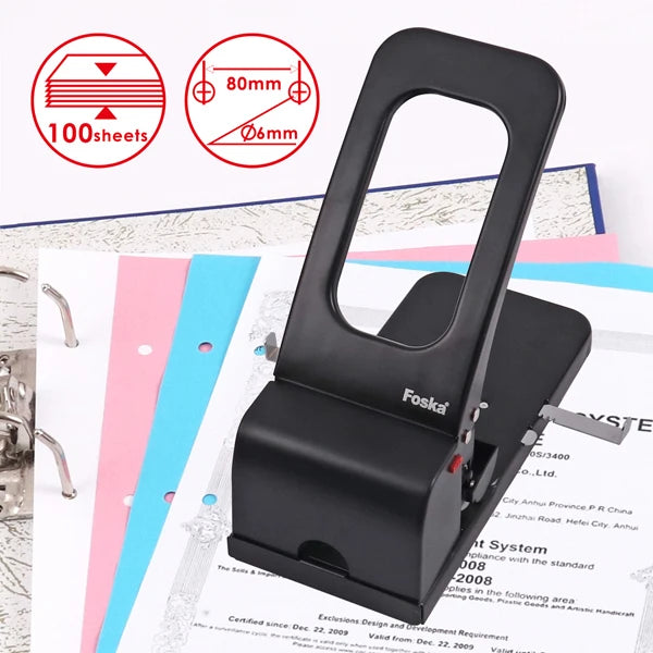 Heavy Duty Paper Punch 100 Sheets – 8 cm Spacing, 6 mm Holes