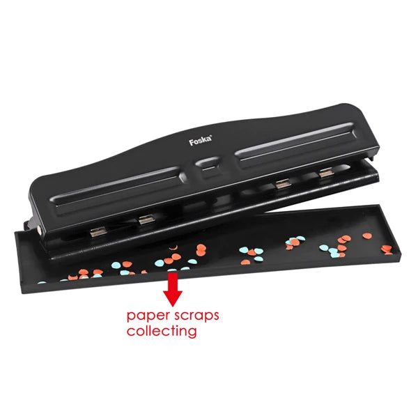 Adjustable 3-Hole Metal Paper Punch – 12 Sheets