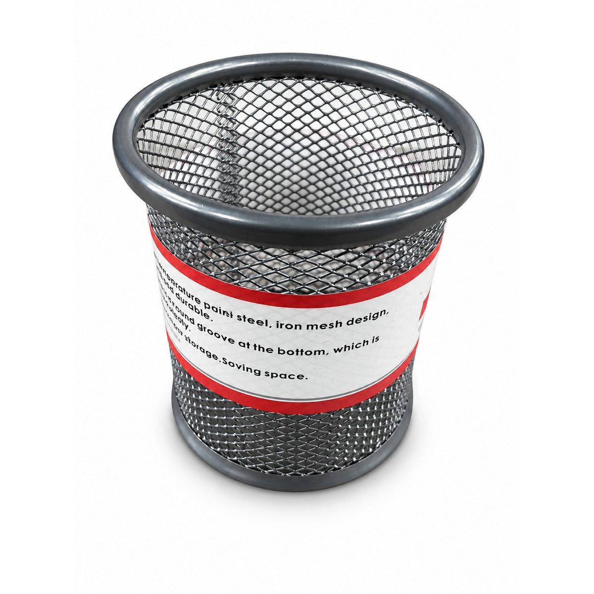 Foska mesh metal pen cup, silver, top view